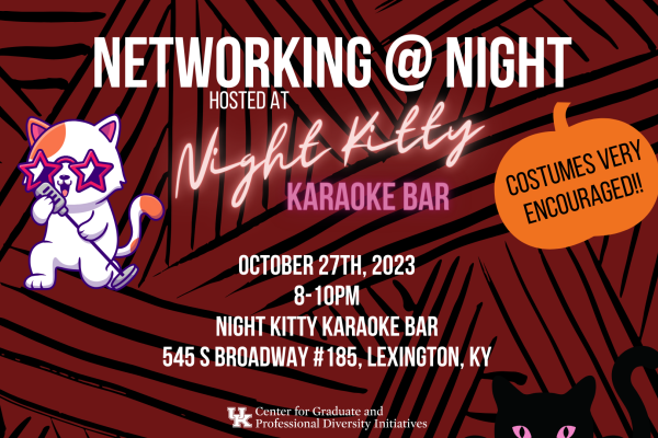 Networking @ Night hosted at Night Kitty Karaoke bar. October 27th, 2023. 8-10pm. Night Kitty Karaoke Bar. 545 S broadway #185, Lexington, ky.